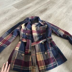 Plaid Double-Breasted Women's Coat XS